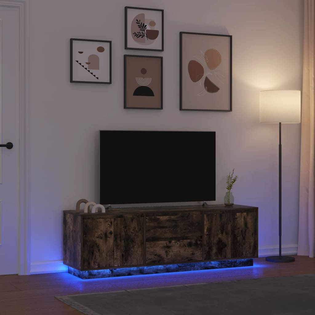 TV-Schrank mit LED-Leuchten Räuchereiche 160,5x41x50 cm