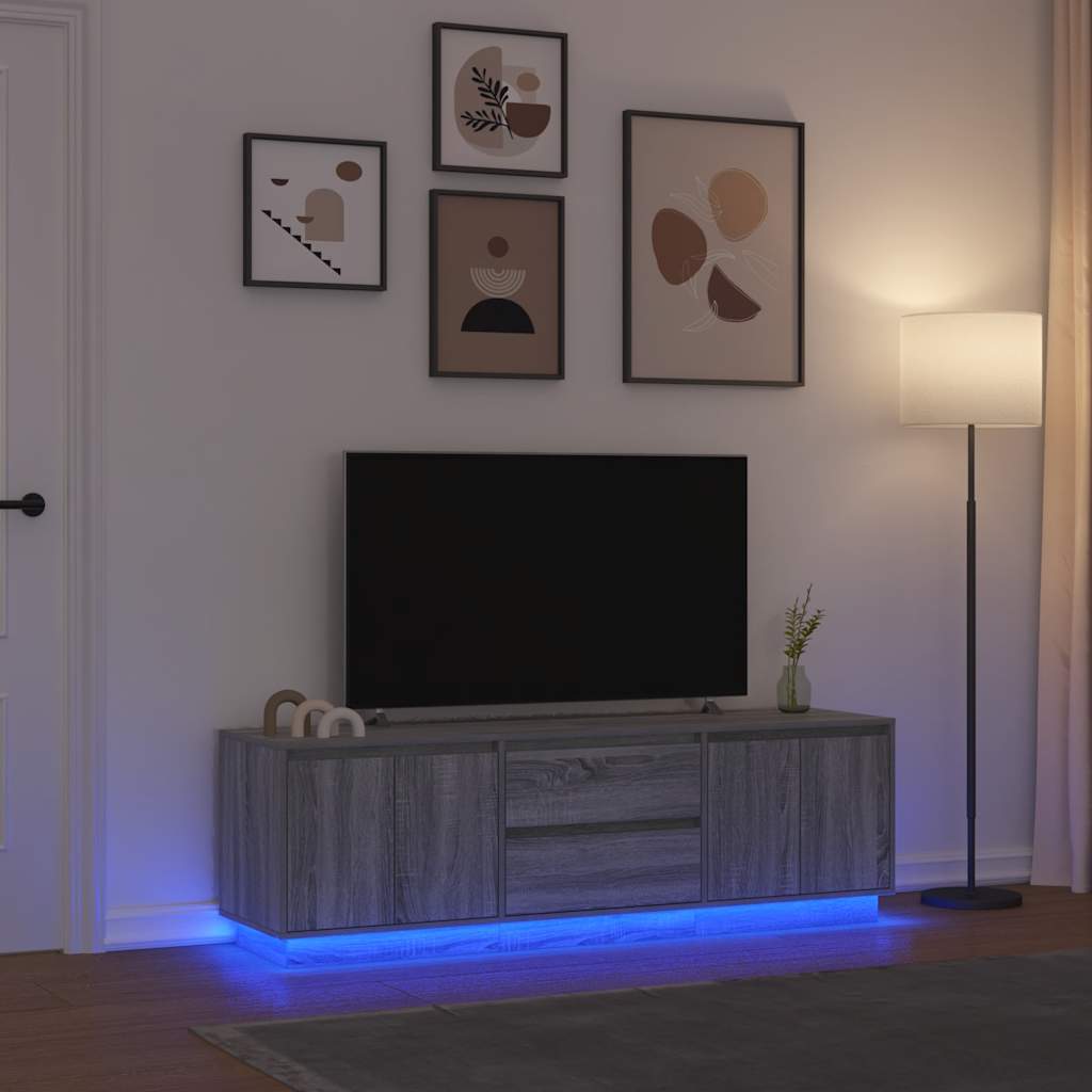 TV-Schrank mit LED-Leuchten Grau Sonoma 160,5x41x50 cm