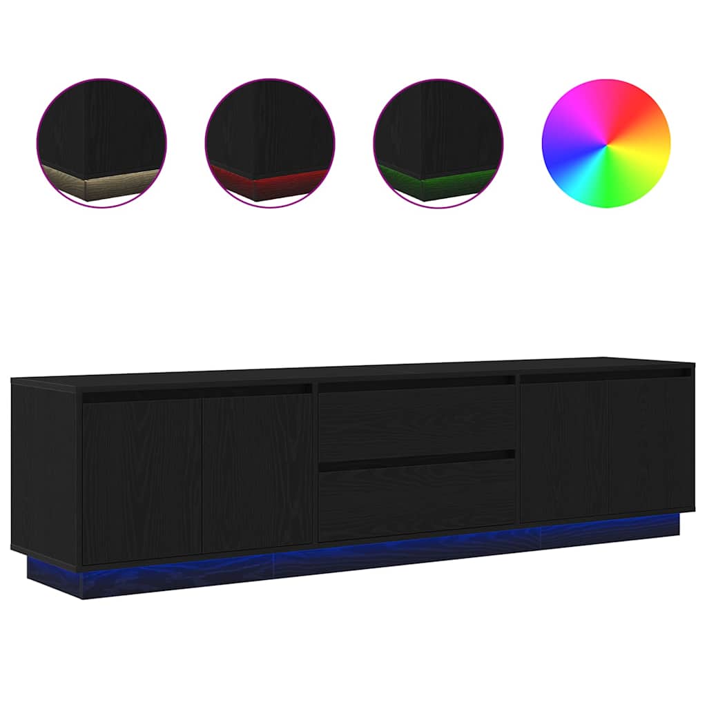 TV-Schrank mit LED-Leuchten Schwarz Eichen-Optik 193,5x41x50 cm