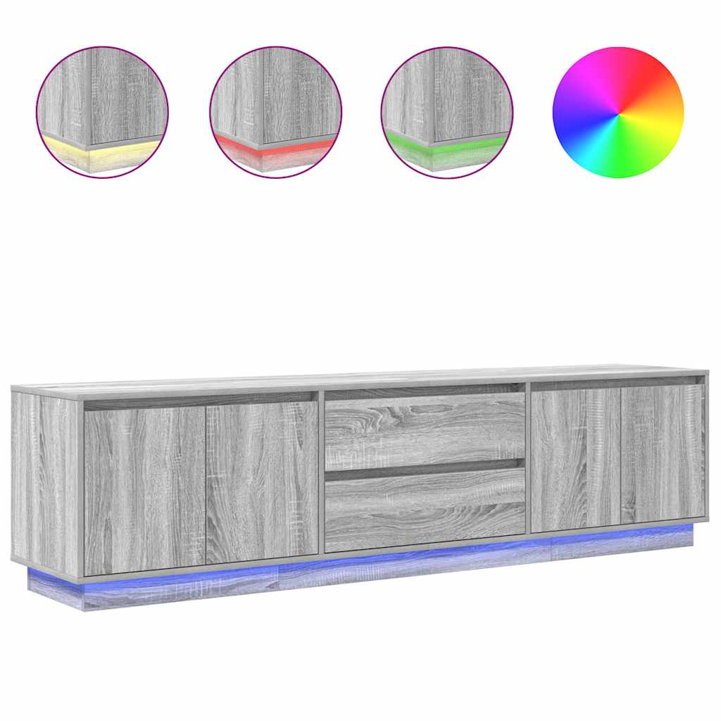 TV-Schrank mit LED-Leuchten Grau Sonoma 193,5x41x50 cm