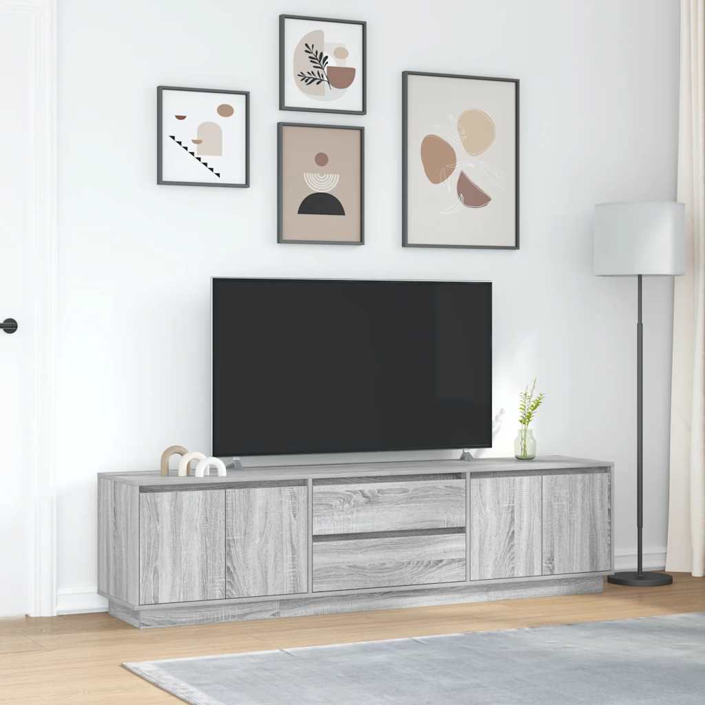 TV-Schrank mit LED-Leuchten Grau Sonoma 193,5x41x50 cm