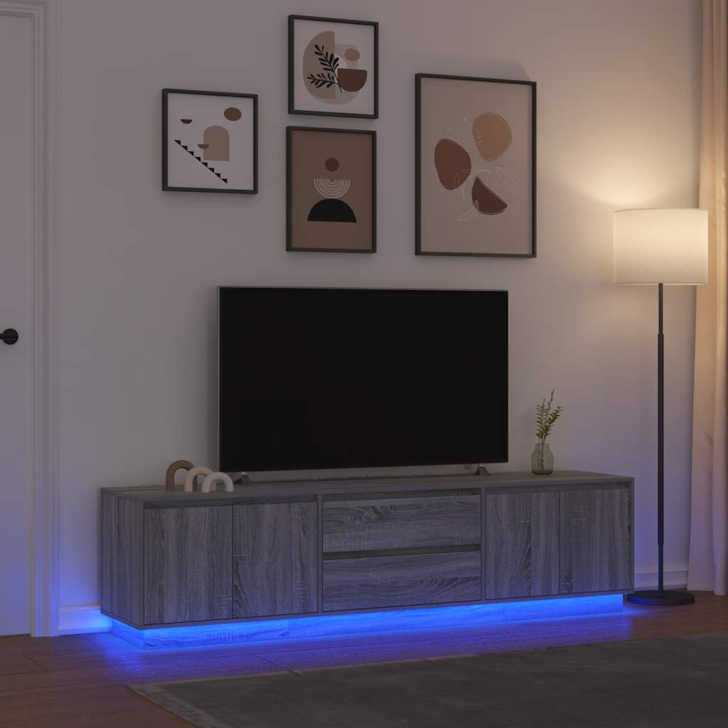 TV-Schrank mit LED-Leuchten Grau Sonoma 193,5x41x50 cm
