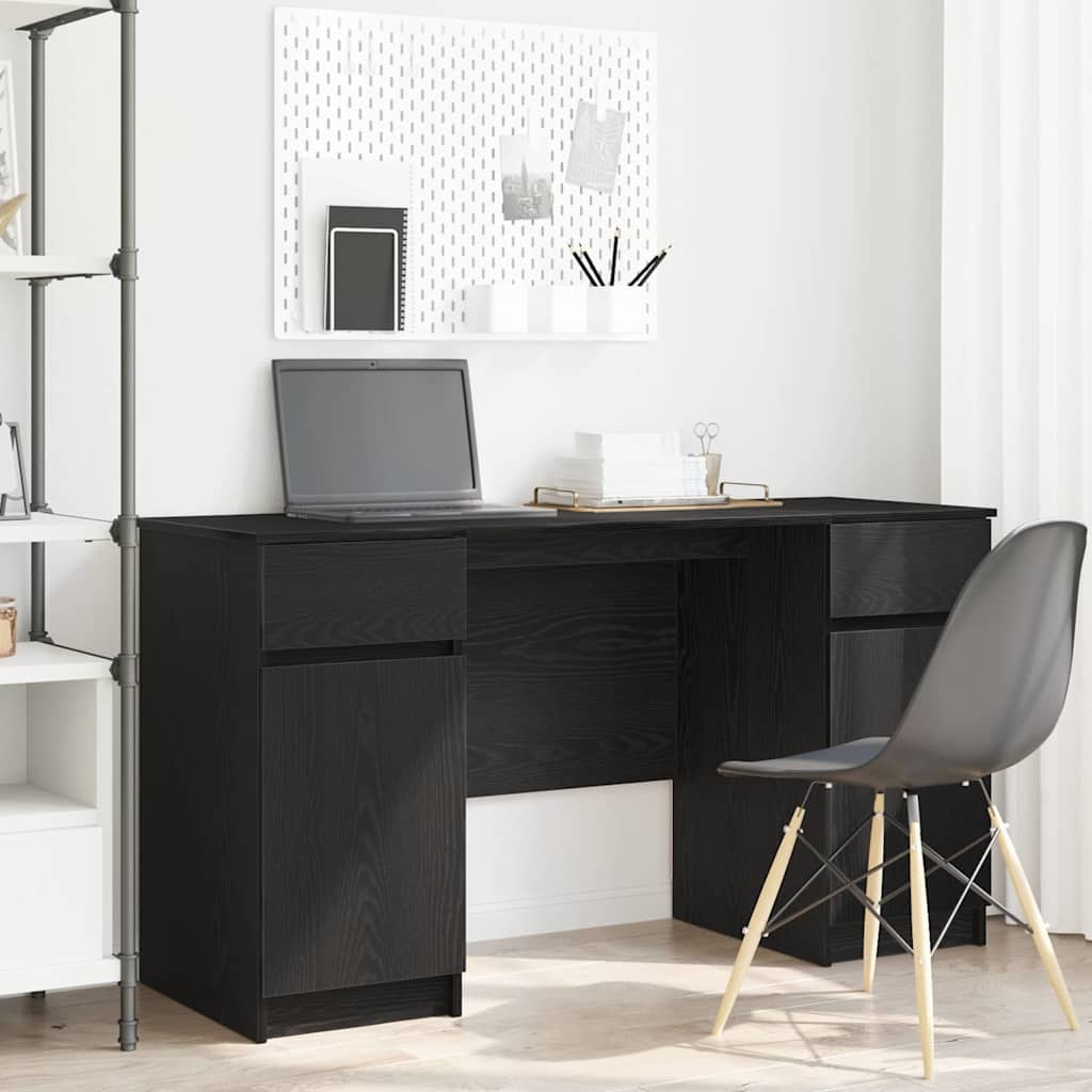 Schreibtisch mit Regal Schwarz Eichen-Optik 140 x 49 x 76 cm