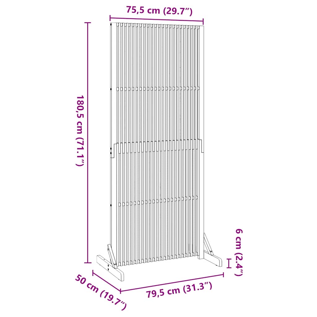 Sichtschutz Innen/Außen 180,5 cm Massivholz Akazie
