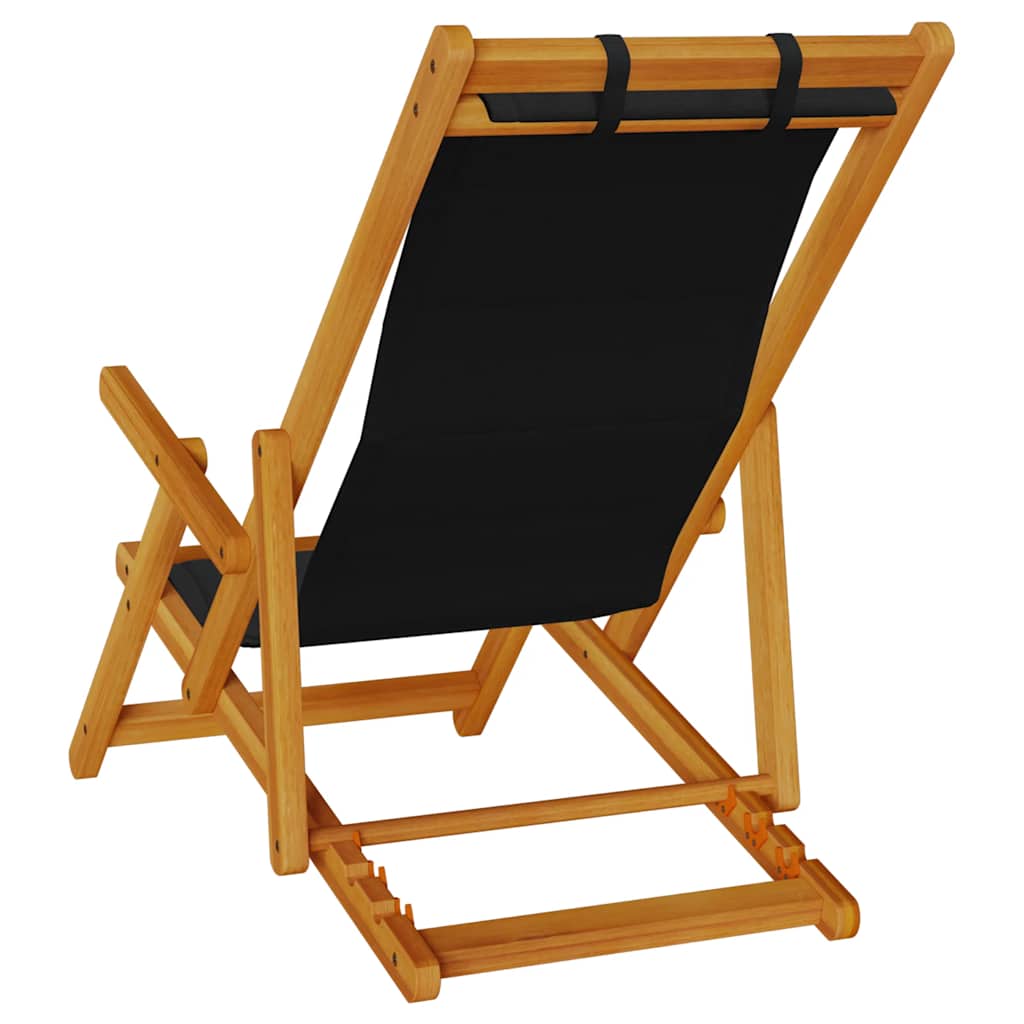 Strandstuhl mit Armlehnen Klappbar Schwarz Akazie Textilene