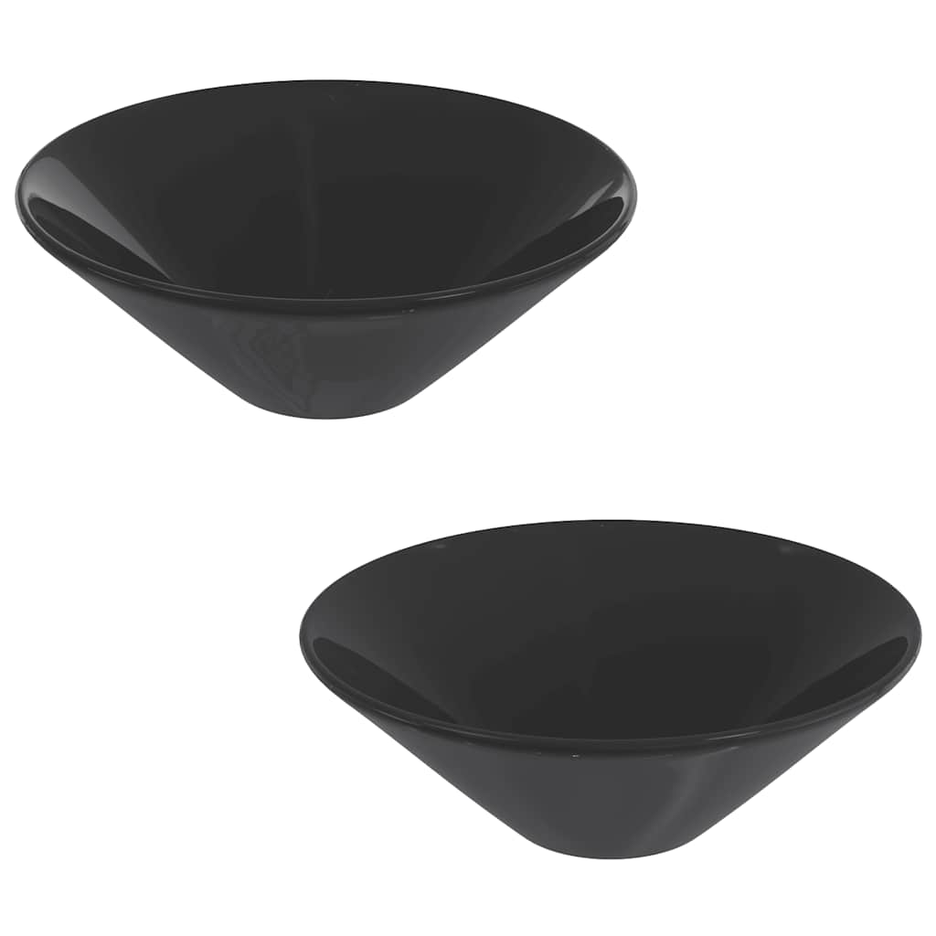 Waschbecken 2 Stk. Schwarz Glänzend Ø42x14 cm Keramik