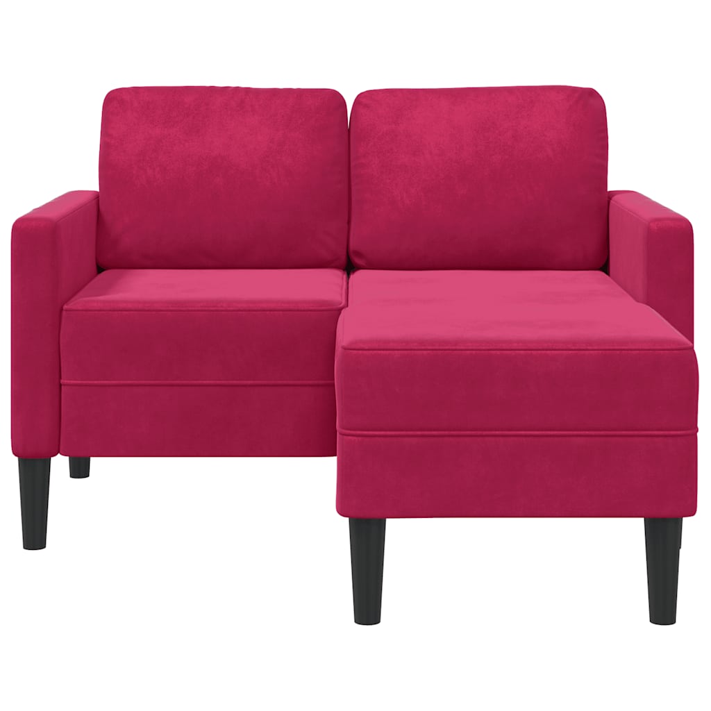 2-Sitzer-Sofa mit Chaiselongue L-Form Weinrot 125 cm Samt