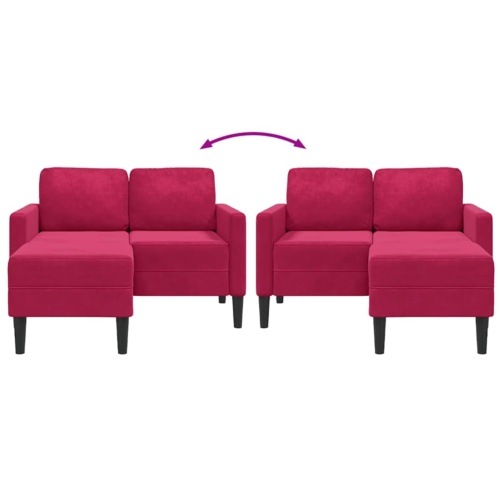 2-Sitzer-Sofa mit Chaiselongue L-Form Weinrot 125 cm Samt