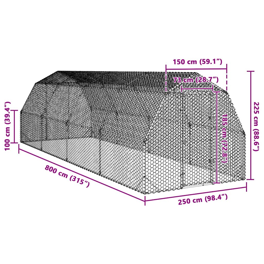 Hühnerstall 2,5x8x2,25 m Verzinkter Stahl