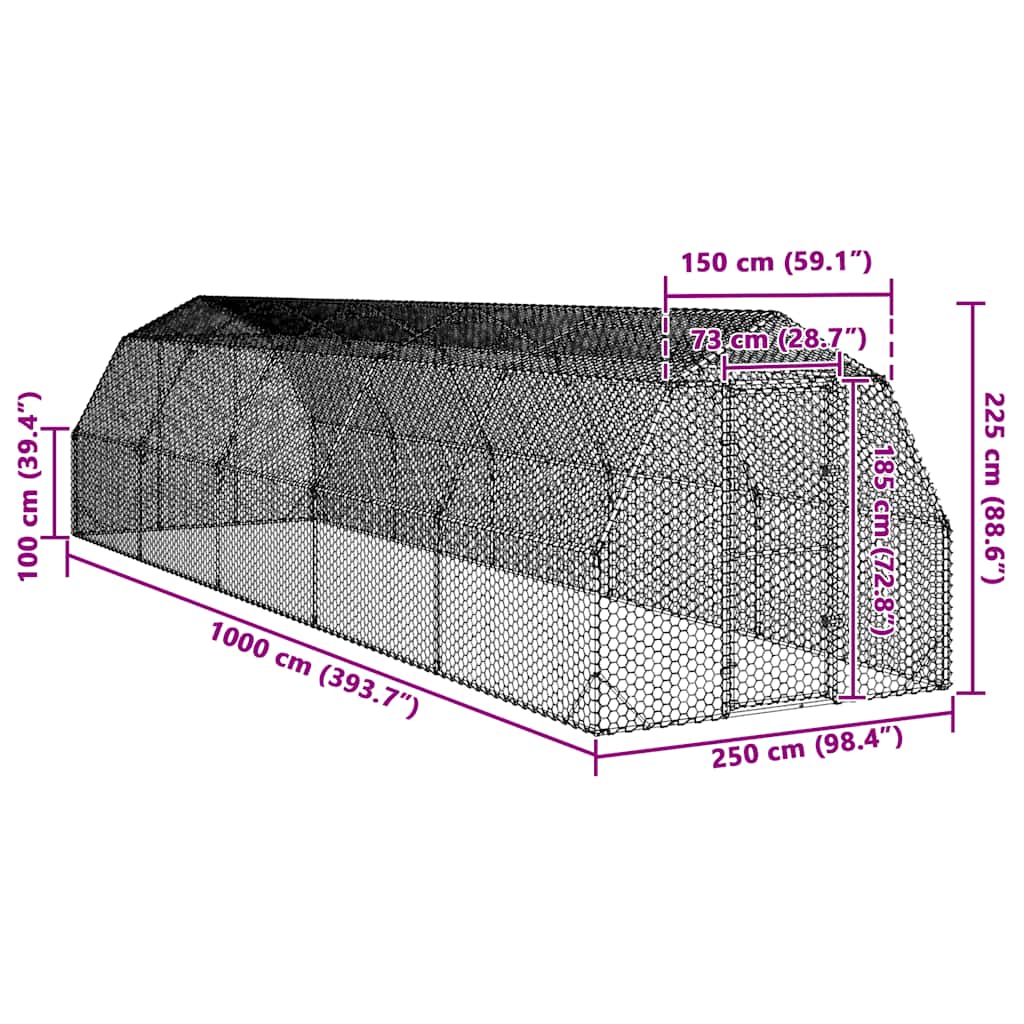 Hühnerstall 2,5x10x2,25 m Verzinkter Stahl