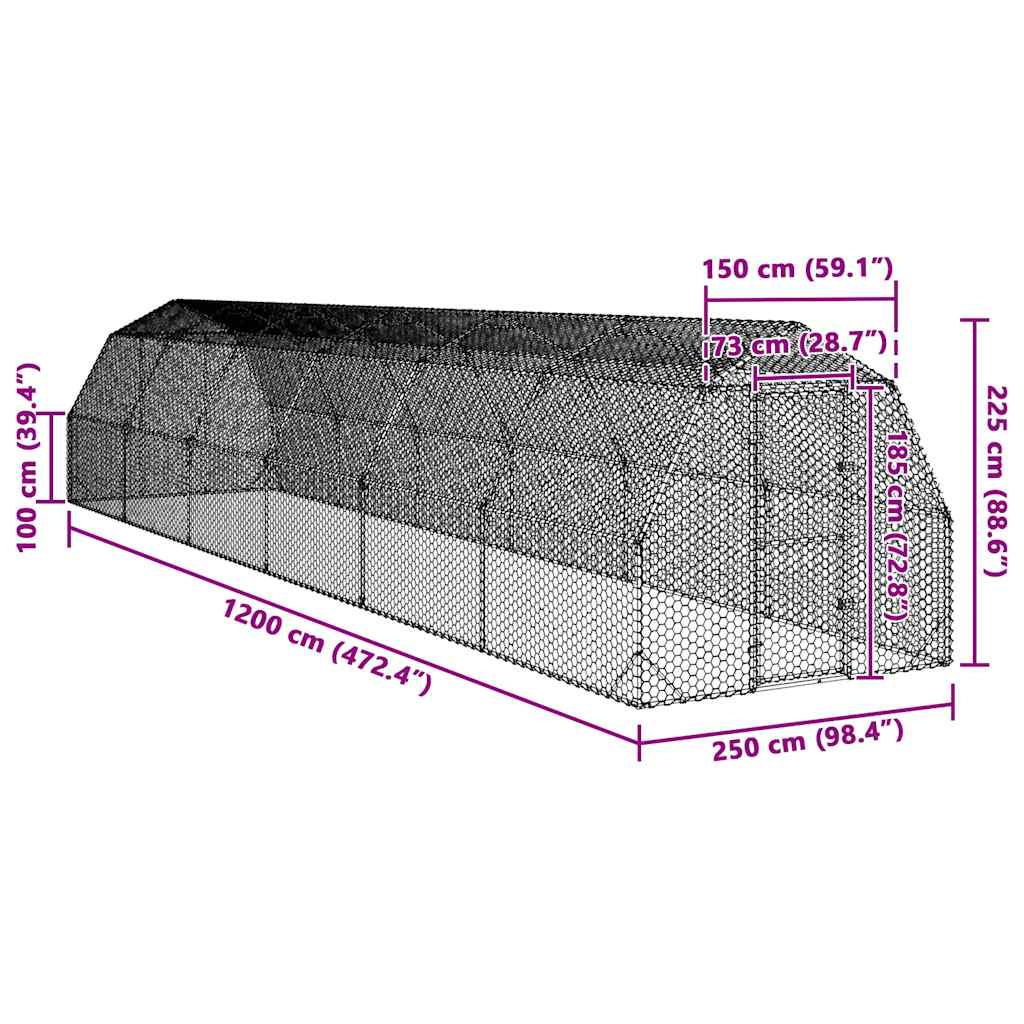 Hühnerstall 2,5x12x2,25 m Verzinkter Stahl
