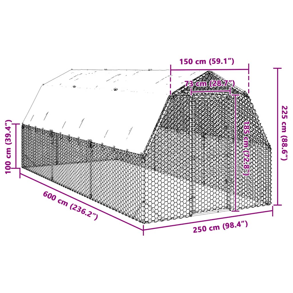 Hühnerstall mit Dach 2,5x6x2,25 m Verzinkter Stahl