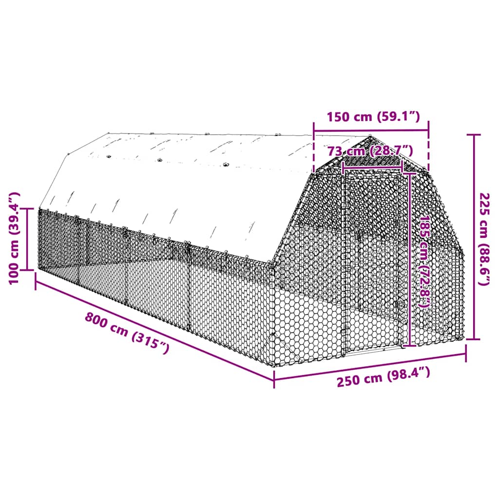 Hühnerstall mit Dach 2,5x8x2,25 m Verzinkter Stahl