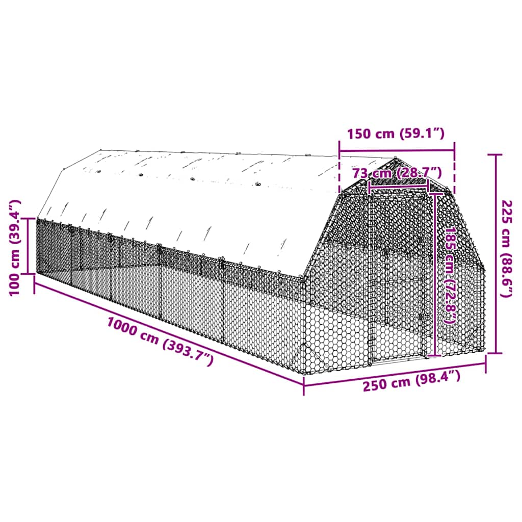 Hühnerstall mit Dach 2,5x10x2,25 m Verzinkter Stahl
