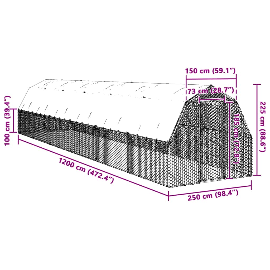 Hühnerstall mit Dach 2,5x12x2,25 m Verzinkter Stahl