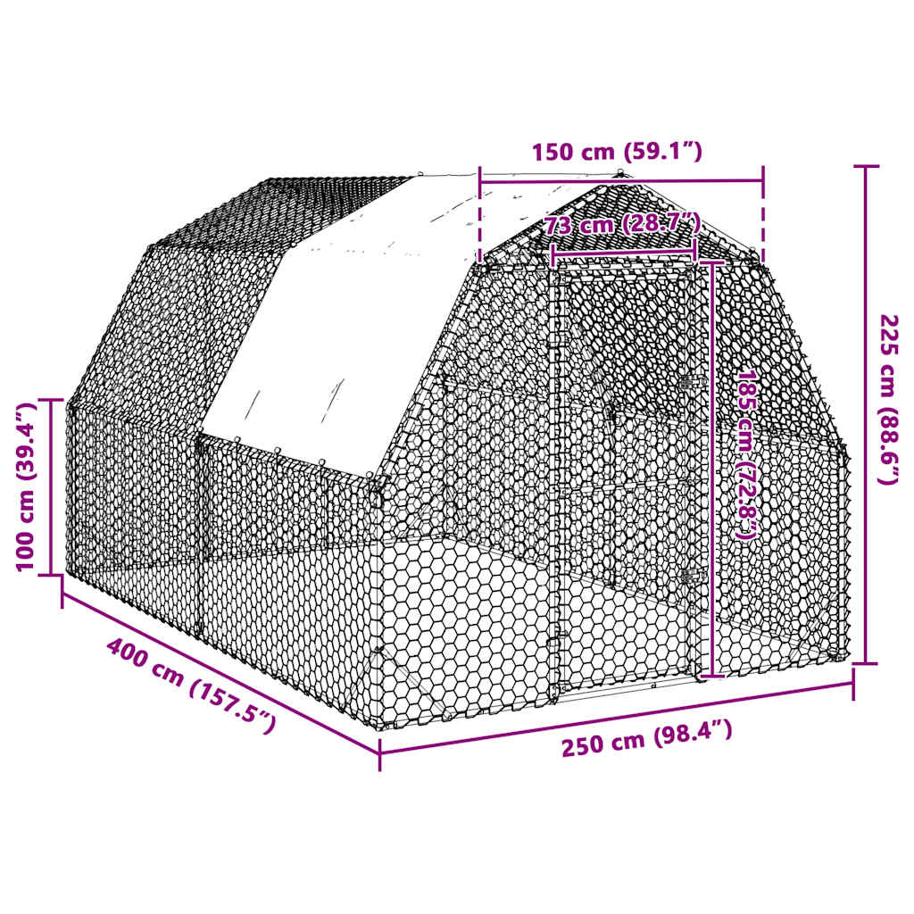 Hühnerstall mit Dach 2,5x4x2,25 m Verzinkter Stahl