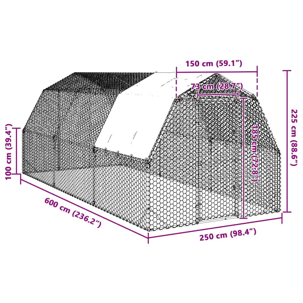 Hühnerstall mit Dach 2,5x6x2,25 m Verzinkter Stahl