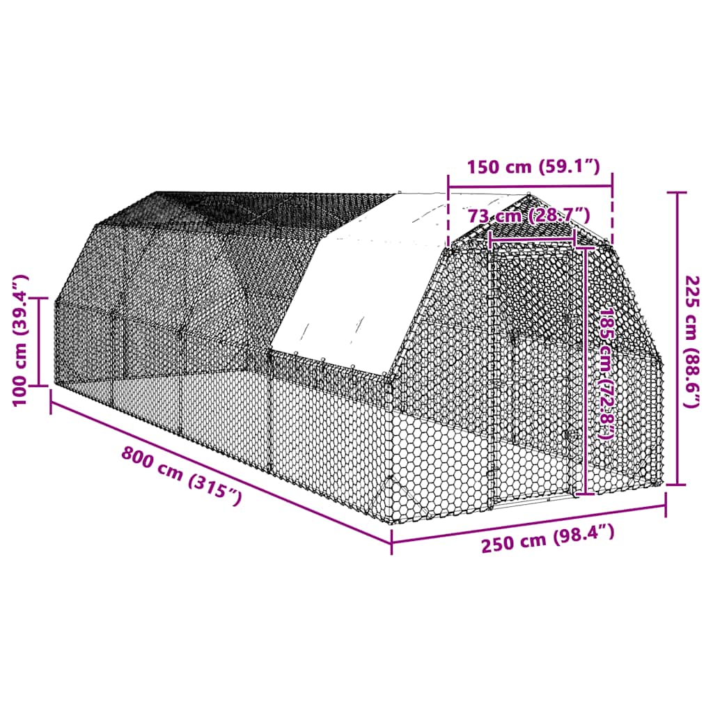 Hühnerstall mit Dach 2,5x8x2,25 m Verzinkter Stahl