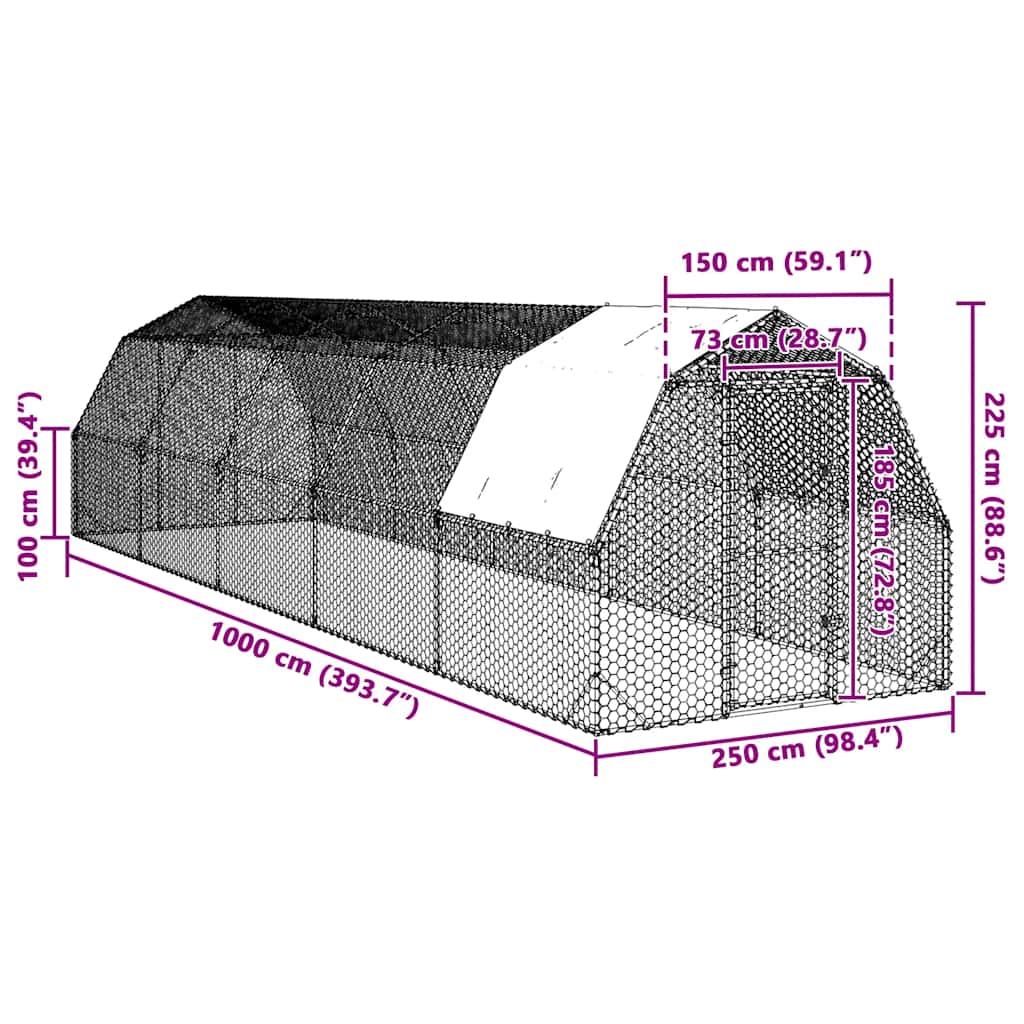 Hühnerstall mit Dach 2,5x10x2,25 m Verzinkter Stahl