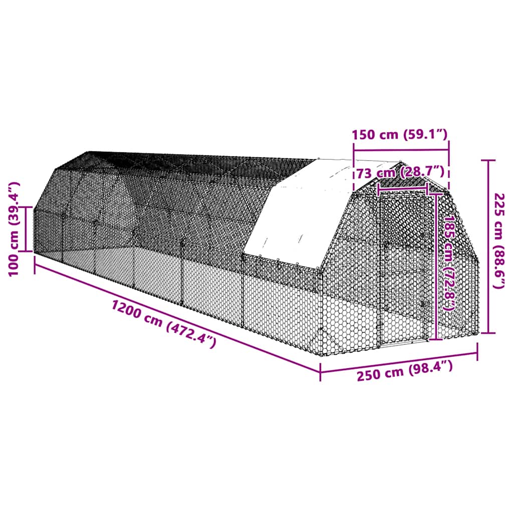Hühnerstall mit Dach 2,5x12x2,25 m Verzinkter Stahl