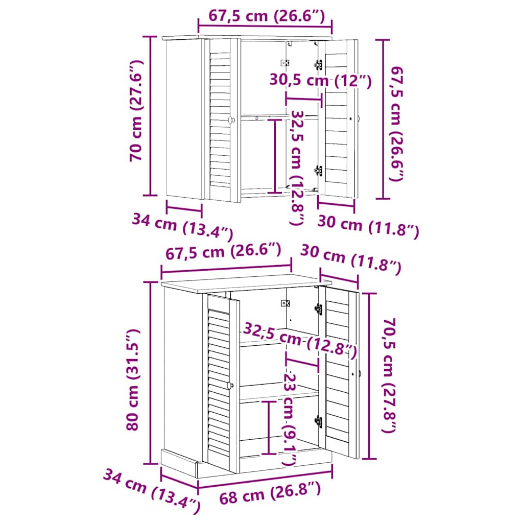 Badezimmermöbel-Set 2 pcs Weiß und Antikweiß 67,5 x 34 x 80 cm