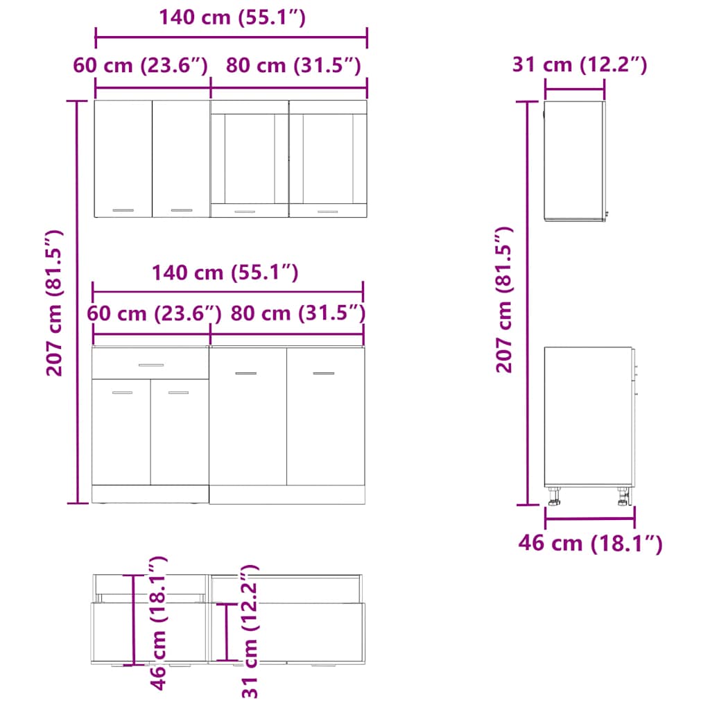 4-tlg. Küchenschrank-Set Lyon Altholz-Optik Holzwerkstoff