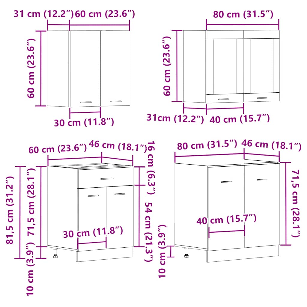 4-tlg. Küchenschrank-Set Lyon Altholz-Optik Holzwerkstoff