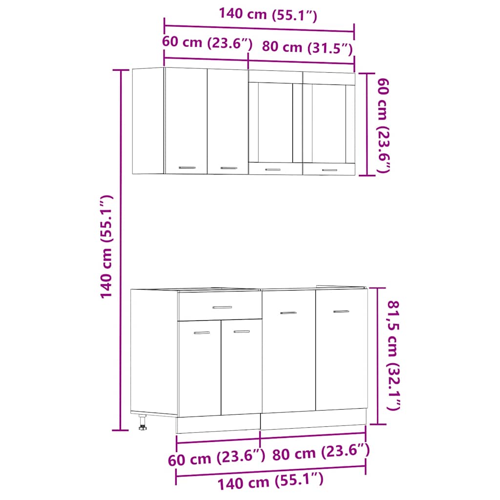 4-tlg. Küchenschrank-Set Lyon Altholz-Optik Holzwerkstoff