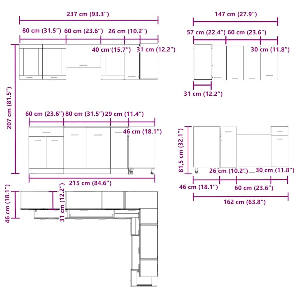 11-tlg. Küchenschrank-Set Lyon Altholz-Optik Holzwerkstoff