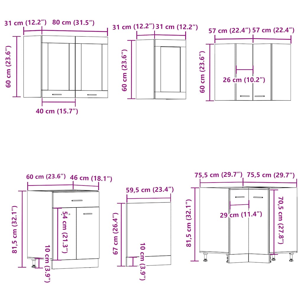 11-tlg. Küchenschrank-Set Lyon Altholz-Optik Holzwerkstoff