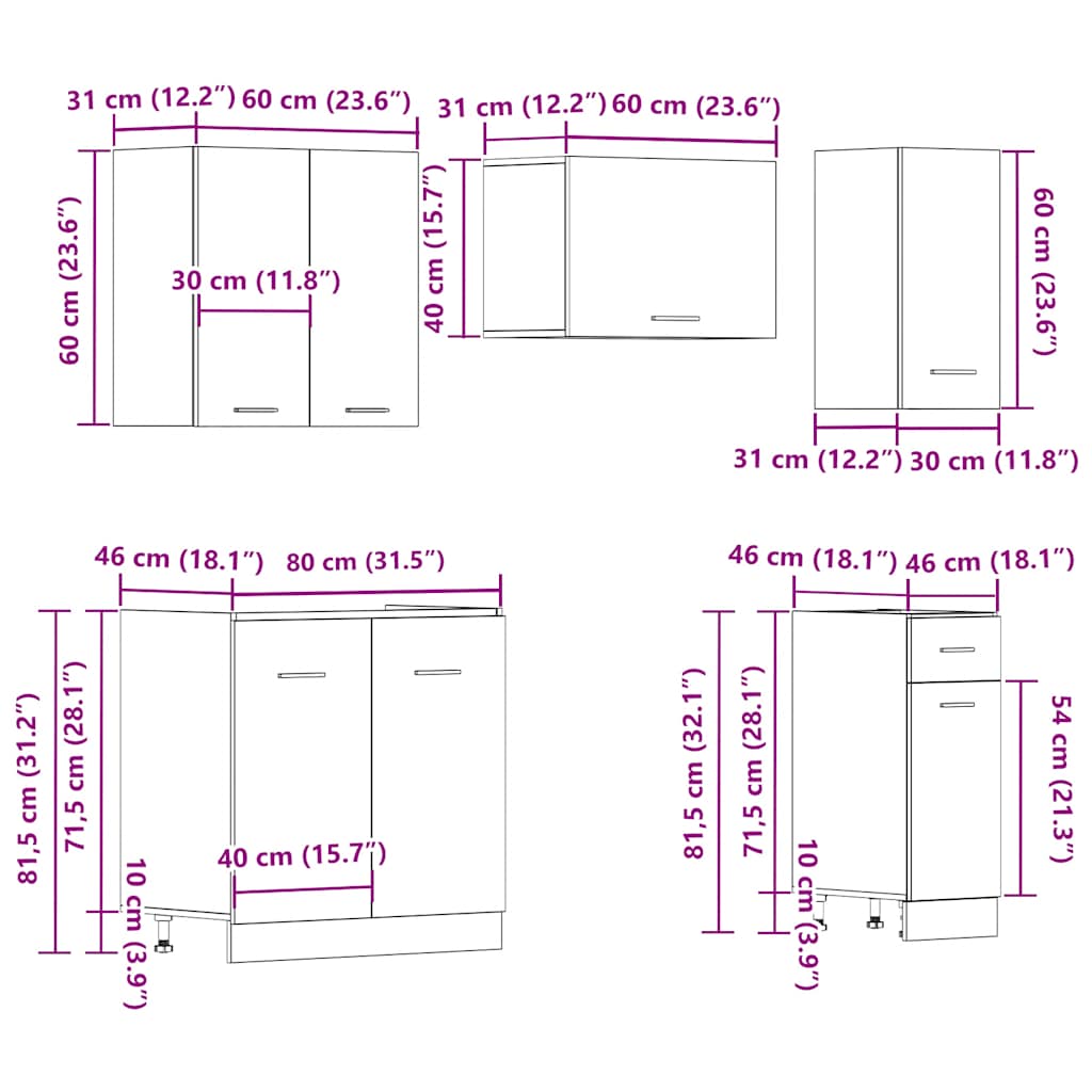 11-tlg. Küchenschrank-Set Lyon Artisan-Eiche Holzwerkstoff