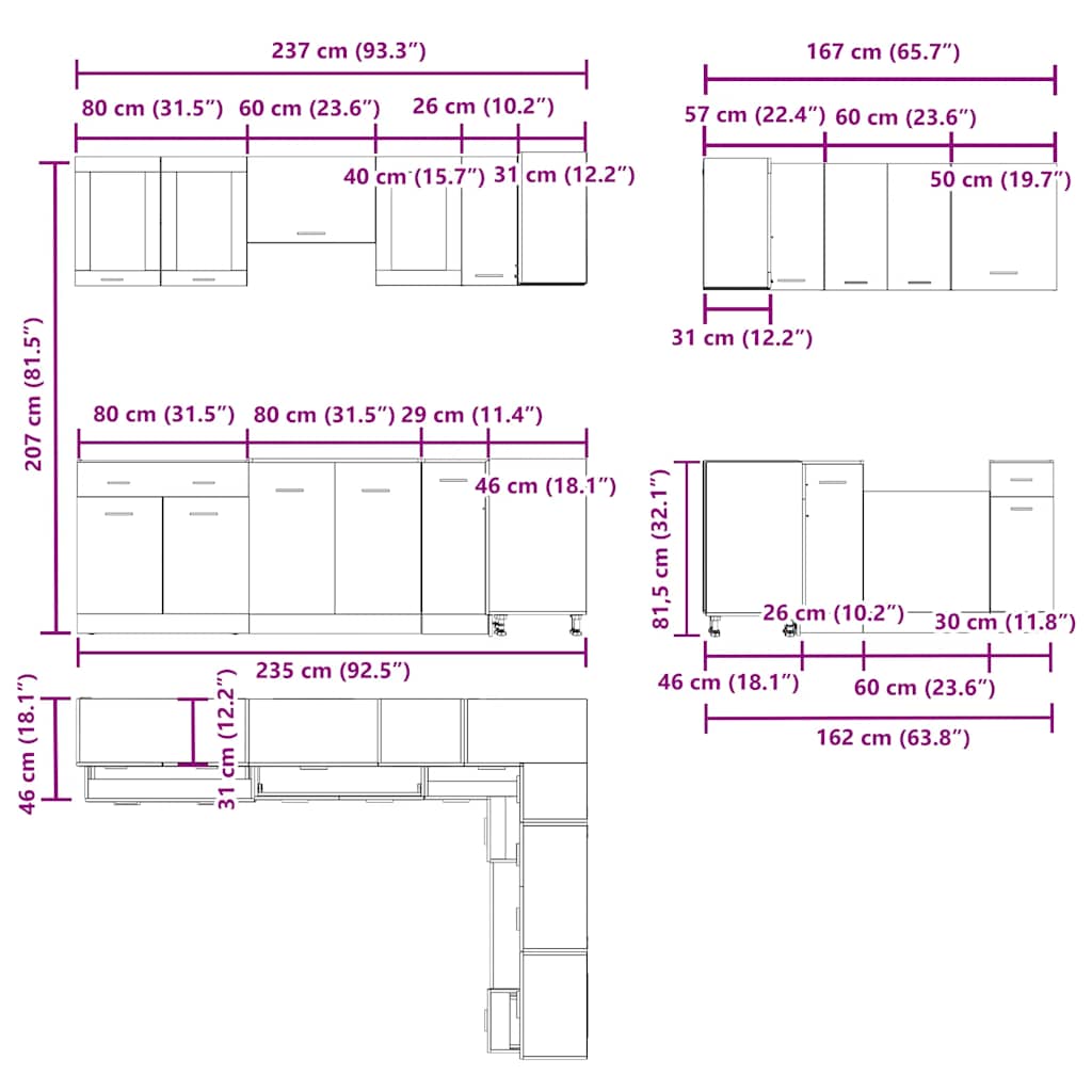 11-tlg. Küchenschrank-Set Lyon Altholz-Optik Holzwerkstoff