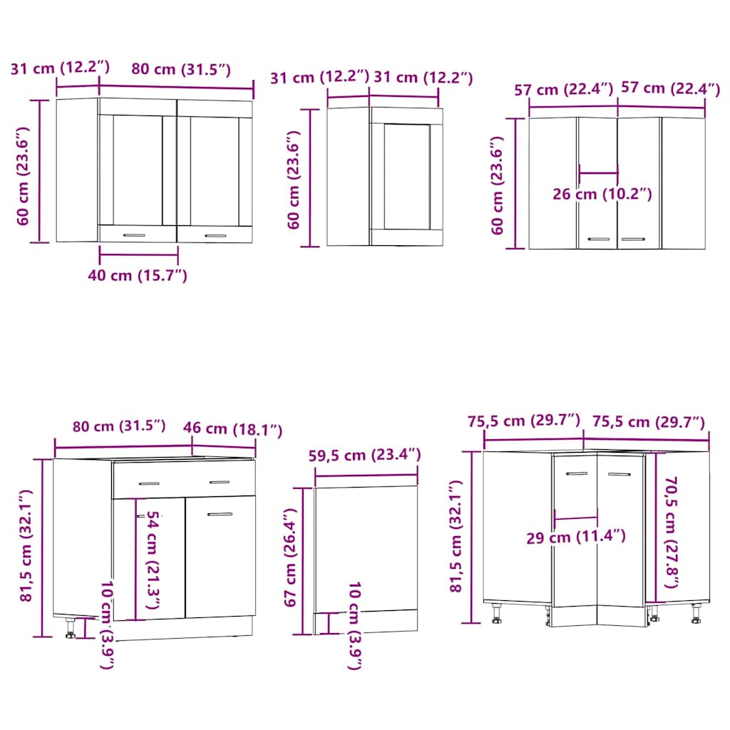 11-tlg. Küchenschrank-Set Lyon Artisan-Eiche Holzwerkstoff