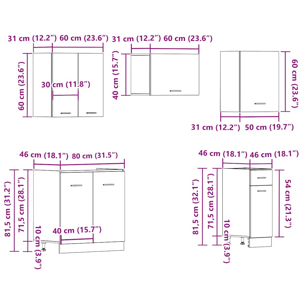 11-tlg. Küchenschrank-Set Lyon Artisan-Eiche Holzwerkstoff