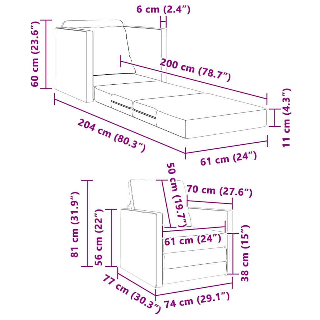 Schlafsofa Schwarz 74 x 77 x 81 cm Stoff