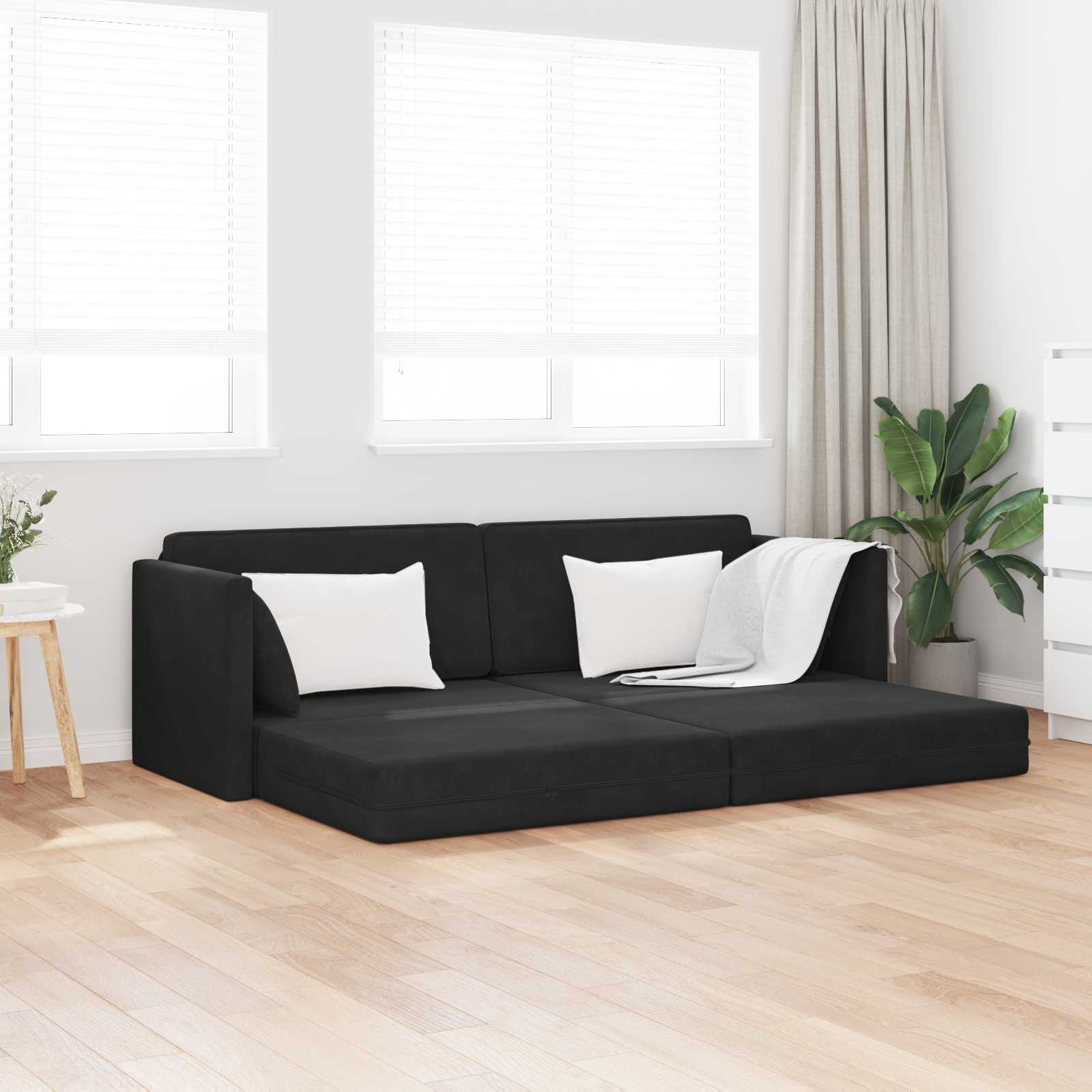 Boden-Sofa-Bett Schwarz 213 x 70 x 77 cm Samt