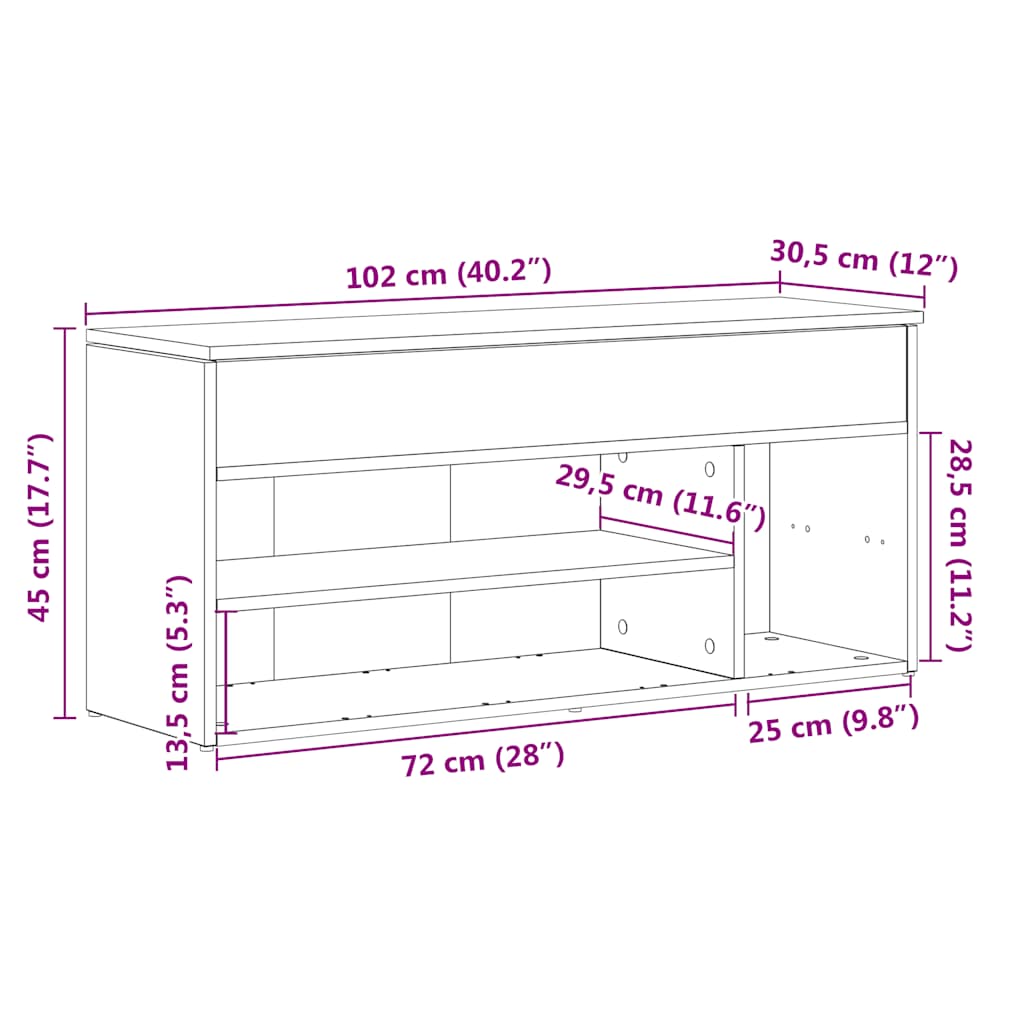 Schuhbank Weiß 102x30,5x45 cm Holzwerkstoff