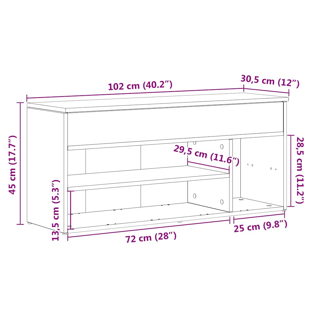 Schuhbank Grau Sonoma 102x30,5x45 cm Holzwerkstoff