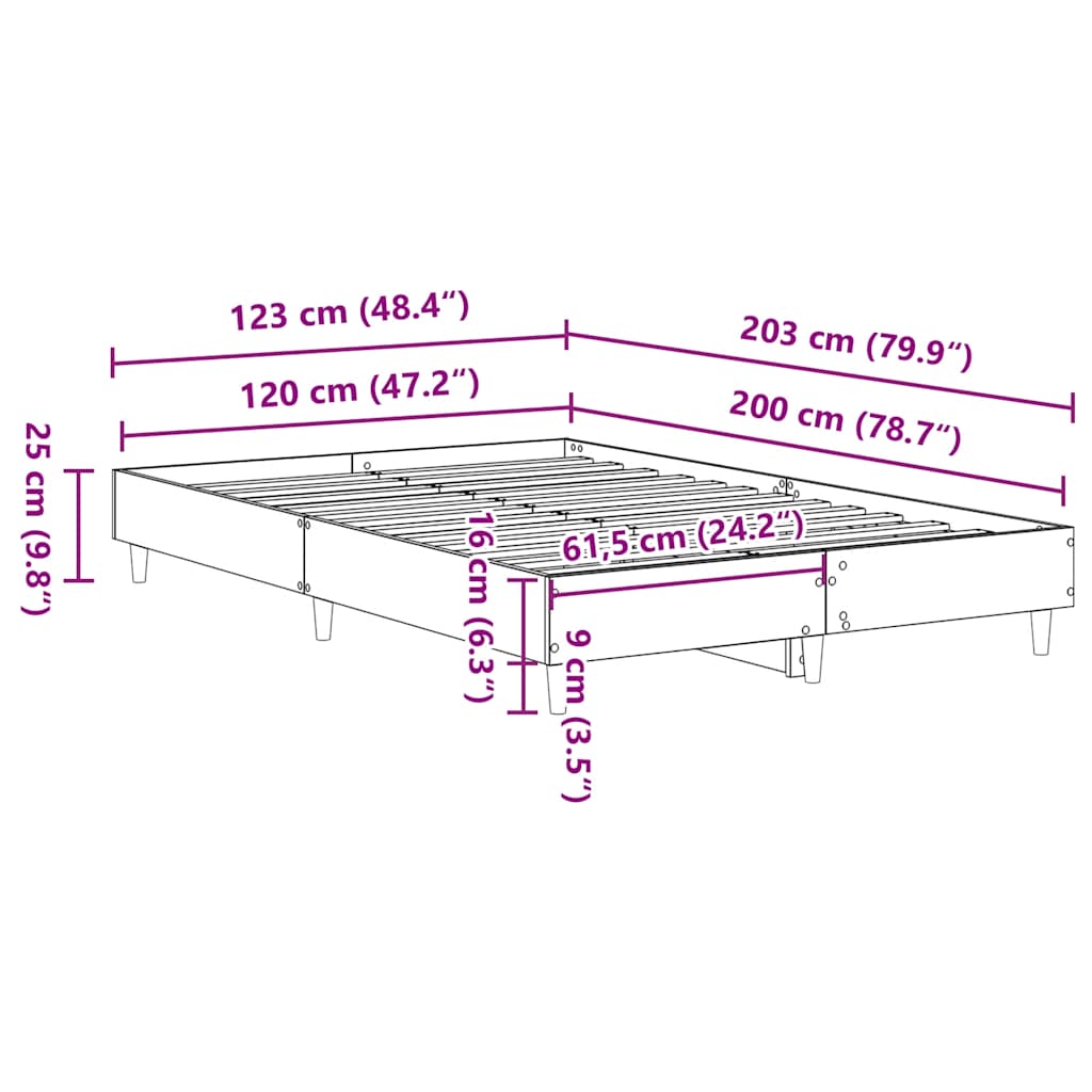 Bettgestell ohne Matratze Grau Sonoma 120x200 cm Holzwerkstoff