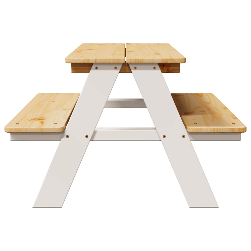 Kindertisch mit Bänken IRUN Weiß 90x79,5x50 cm Massivholz