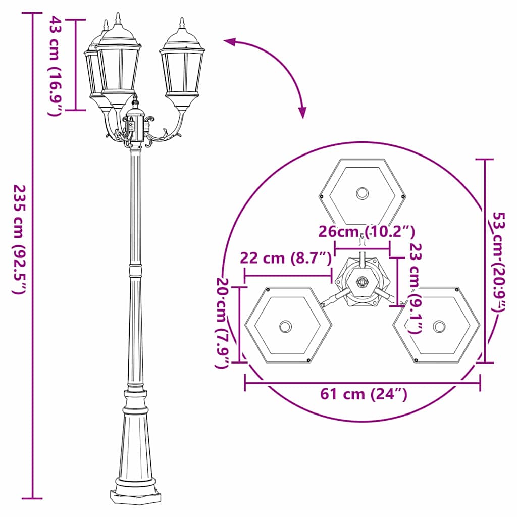 Garten-Licht Bronze 61 x 53 x 235 cm Aluminium und Glas
