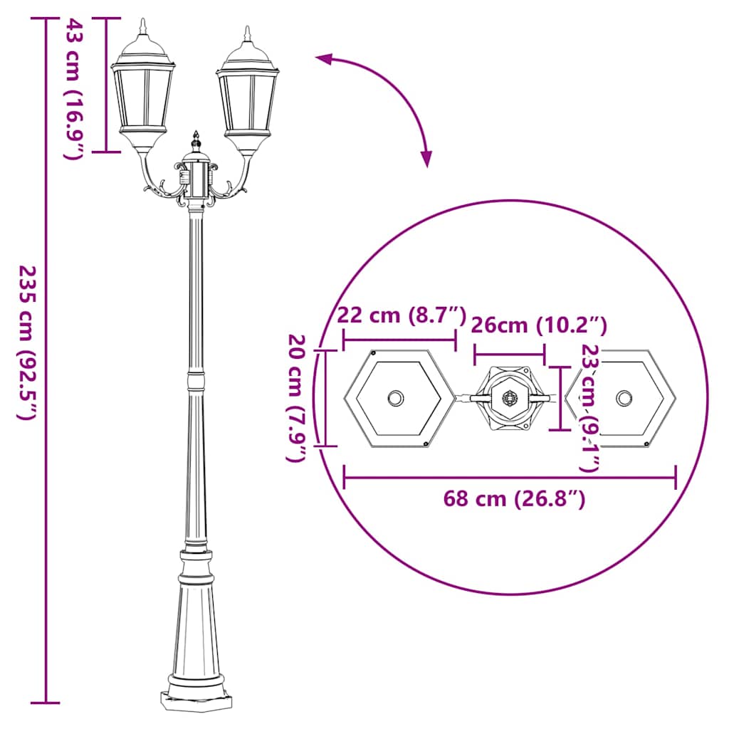 Garten-Licht Bronze 68 x 20 x 235 cm Aluminium und Glas