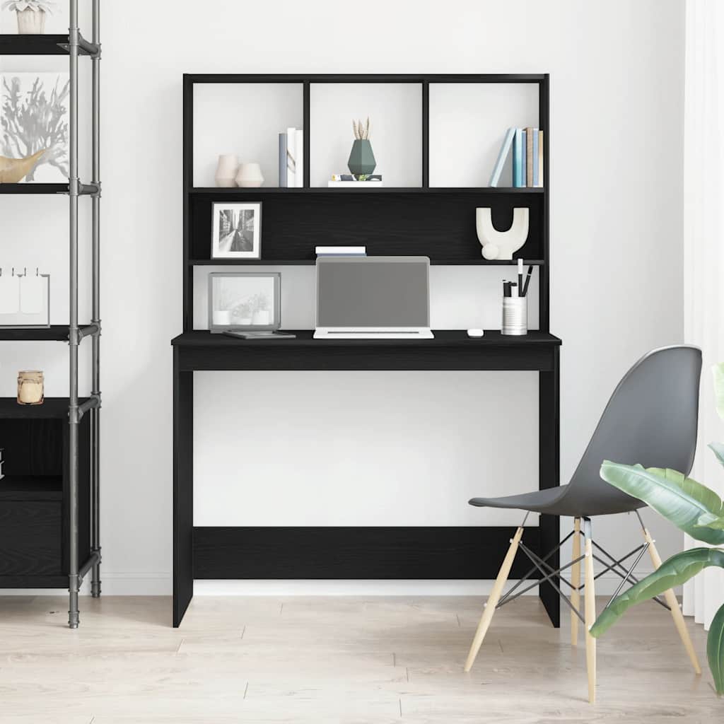 Schreibtisch mit Regalen Schwarz Eichen-Optik 102x45x148 cm
