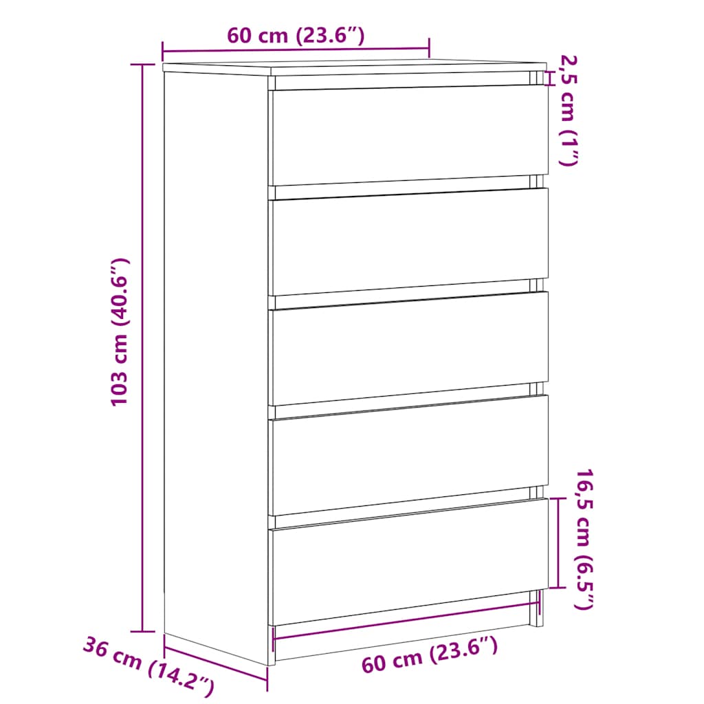 Schubladenschrank Schwarz Eichen-Optik 60x36x103 cm