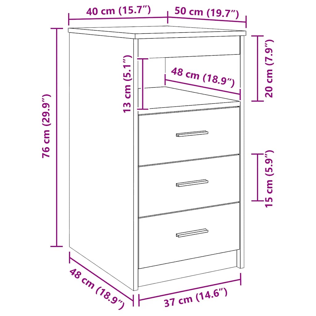 Schubladenschrank Schwarz Eichen-Optik 40x50x76cm Holzwerkstoff