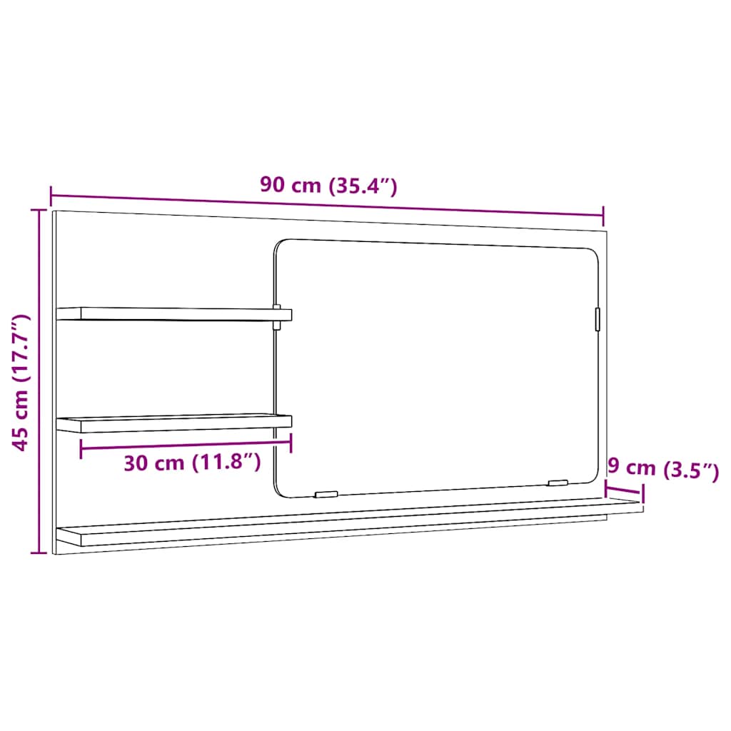 Badezimmer-Spiegelschrank Schwarze Eiche 90 x 11 x 45 cm Holzwerkstoff