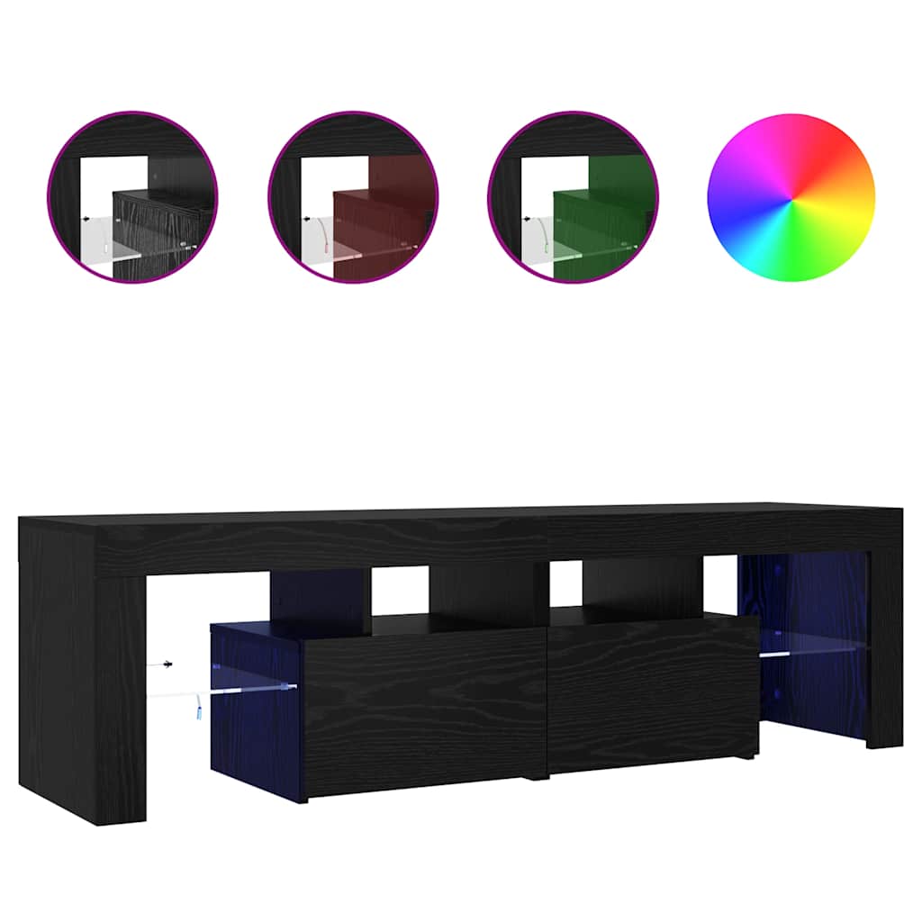 TV-Schrank mit LED-Leuchten Schwarz Eichen-Optik 140x36,5x40 cm