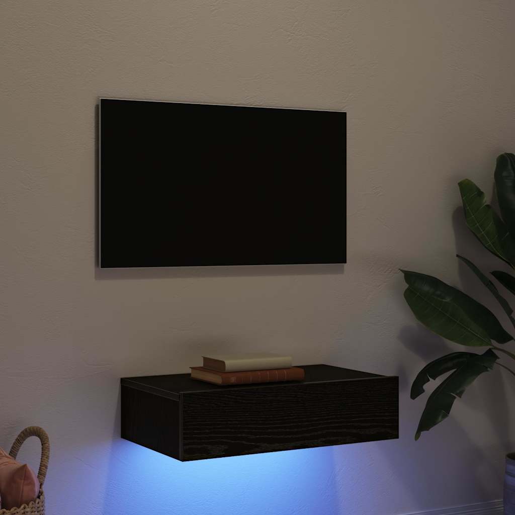 TV-Schrank mit LED-Leuchten Schwarze Eiche 60 x 35 x 15,5 cm