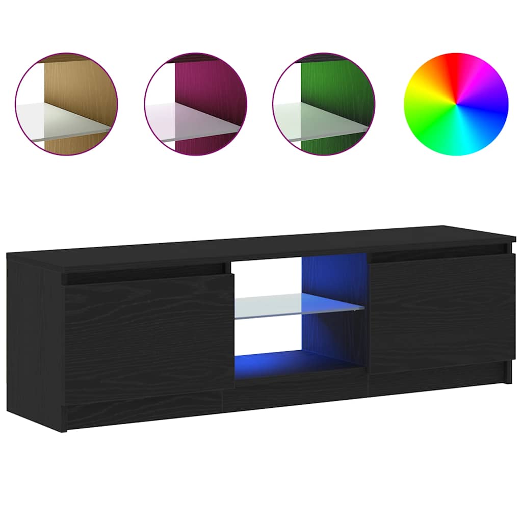 TV-Schrank mit LED-Leuchten Schwarz Eichen-Optik 120x30x36 cm