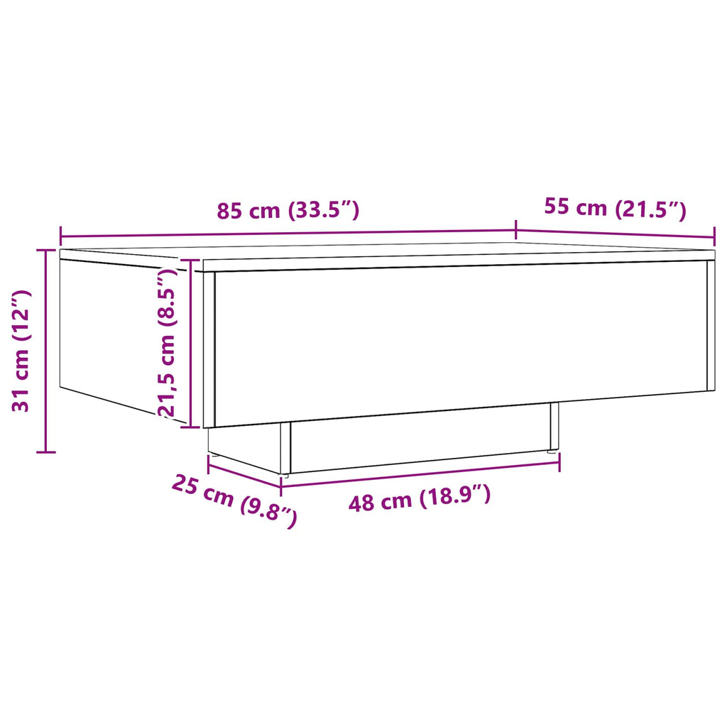 Couchtisch Schwarz Eichen-Optik 85 x 55 x 31 cm